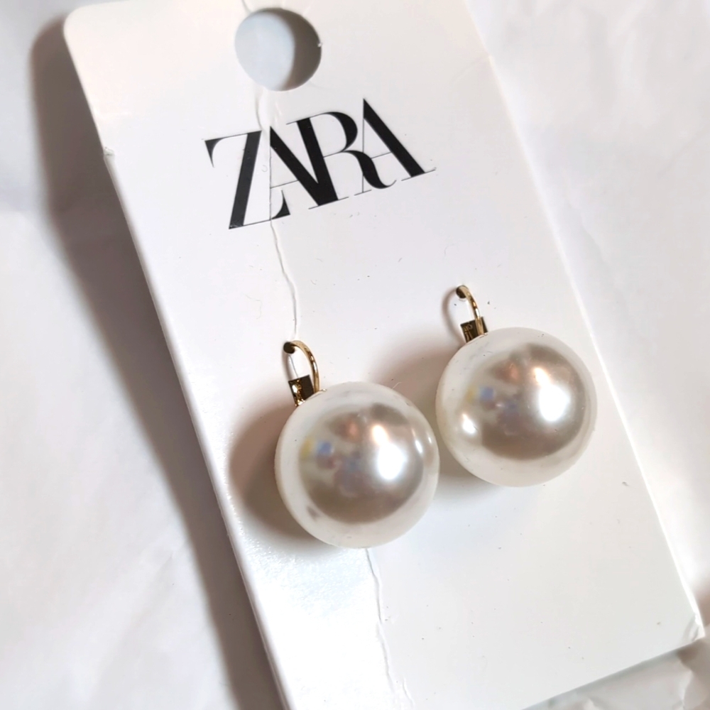 Zara large pearl earrings white gold NWT 1856/068